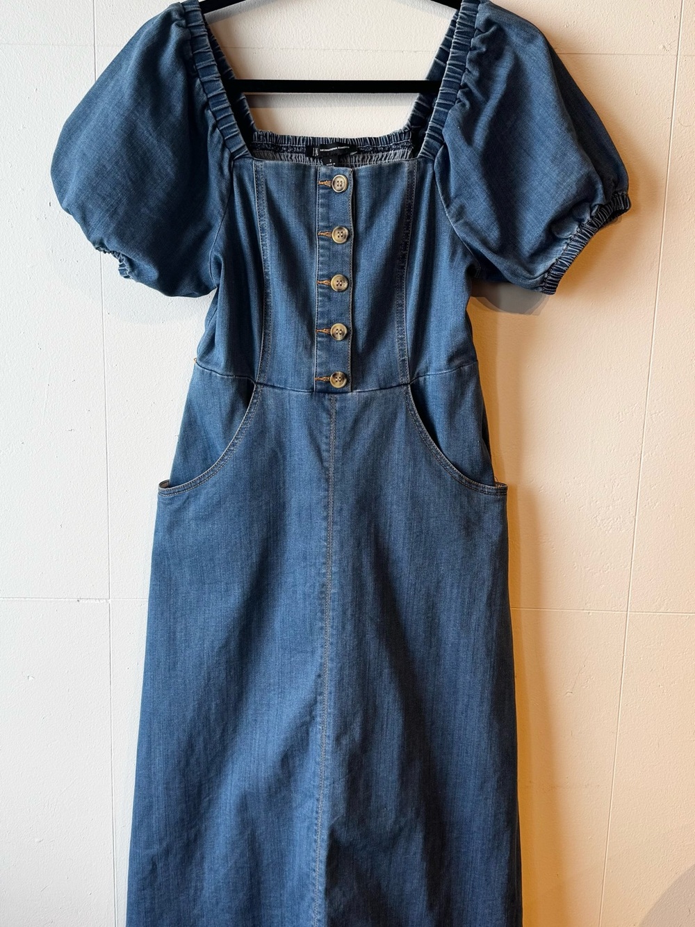 INC International Concepts Blue Puff-Sleeve Denim Midi Dress